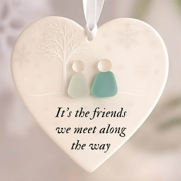 Heart-Shaped Sea Glass Friendship Decor - 2D Acrylic Friendship Heart Ornament Beach Glass Art, Decorative Sea Glass Friendship Heart Keepsake for Friend Sister Window