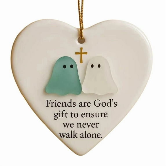 Heart-Shaped Sea Glass Friendship Decor, Ceramic Heart Ornament Keepsake, Christmas Tree Hanging Ornaments, Friendship Gifts for Best Friend, Thank You Present for Coworker, Teacher, Boss (White7)