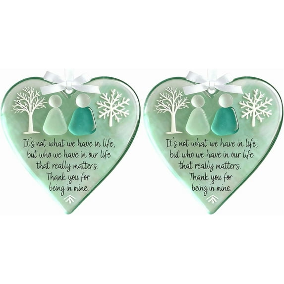 Heart-Shaped Sea Glass Friendship Decor, Friendship Heart Keepsake Ornament, Christmas Tree Hanging Ornaments, Shaped by Nature & Crafted by Hand, Friendships Gifts for Friends (2PC)