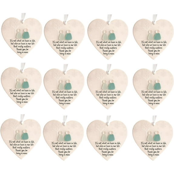 Heart-Shaped Sea Glass Friendship Decor,Friendship Heart Ornament,Decorated with Inspirational Quotes, a Meaningful Gift for Friends, Home Decor,12pcs