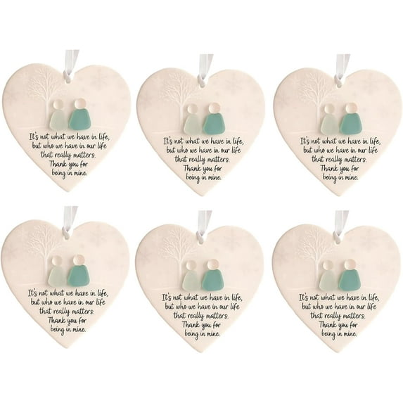 Heart-Shaped Sea Glass Friendship Decor,Friendship Heart Ornament,Decorated with Inspirational Quotes, a Meaningful Gift for Friends, Home Decor,6pcs