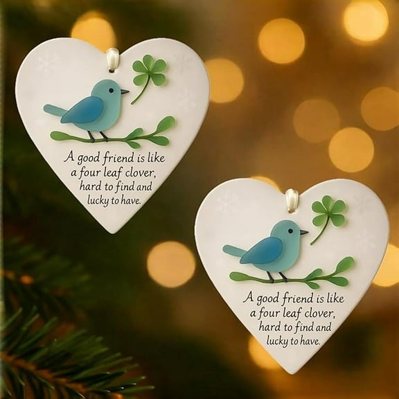 Heart-Shaped Sea Glass Friendship Decor,Good Friend Like A Four Leaf Clover Keepsake Ornament,Christmas Tree Hanging Ornaments,Shaped by Nature & Crafted by Hand,Friendships Gifts for Friends(2pcs)
