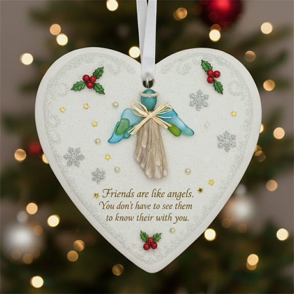Heart-Shaped Sea Glass Friendship Decor,Thank You Keepsake,"A Friend Like An Angel" Christmas Tree Hanging Ornaments Xmas Gift for Best Friends (Not 3D)