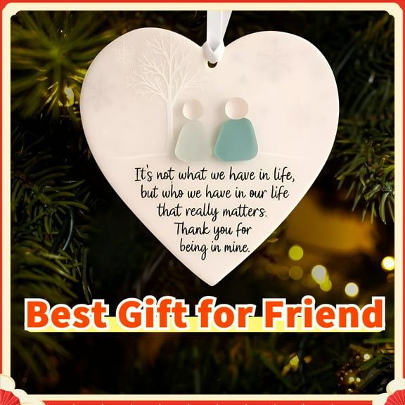 Heart-Shaped Sea Glass Friendship Gift, Acrylic Heart Decor Christmas Tree Hanging Ornaments, Sea Glass Art Keepsake Gifts for Friend