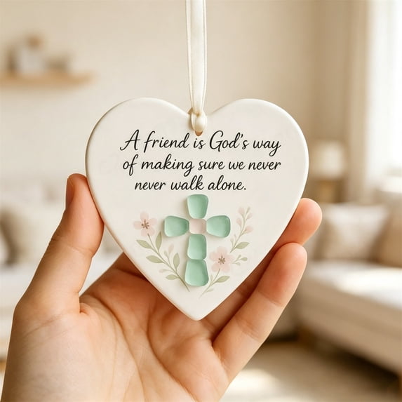 Heart‑Shaped Sea Glass Friendship Hanging Ornament, Sea Glass Heart Friendship Ornament, Timeless Friendship Keepsake Pendant, Gift for Sister Best Friend Holiday Home Decor(A)