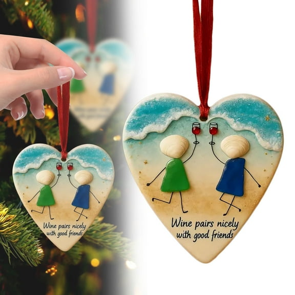 Heart-Shaped Sea Glass Friendship Ornament Friends Seaglass Ornament Handmade Friendship Heart Christmas Tree Hanging Decoration Gift Heart Shaped Design