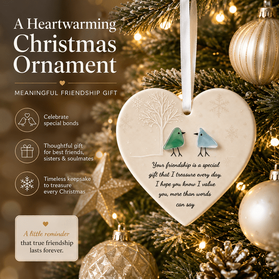 Heart-Shaped Sea Glass Friendship Ornaments - Acrylic Ornaments Best Friend Gifts Hanging Christmas Decorations,Best Friends Forever, 3in, E