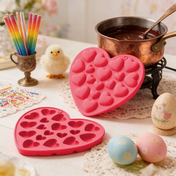 Heart Shaped Silicone Cake Mold | Nonstick Baking Pan for Valentine’s Day, Easter, Decorative Dessert | Food Grade Pink Red | 6.7x5.9 in Flexible, Easy Release, Oven Safe