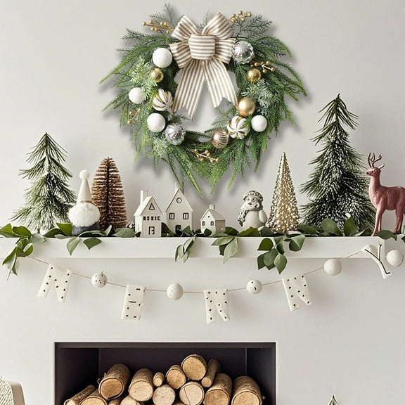 Heart-Shaped Simulated Needle Garland Ribbon Bow Ball Christmas Decoration Door Hanging Wall Hanging Soft Glue Christmas Garland home Decoration