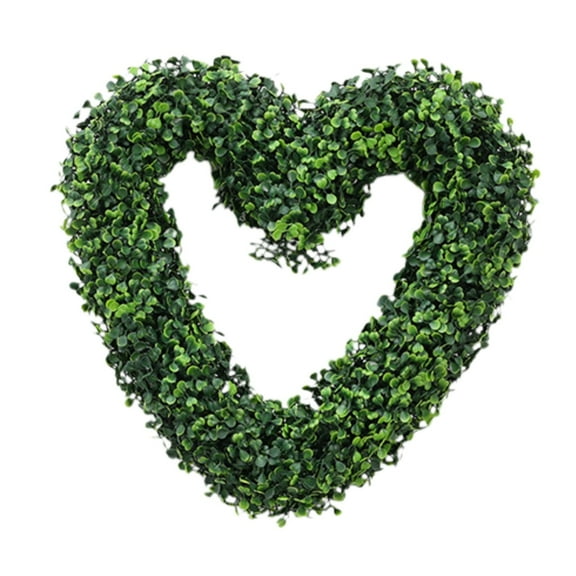Artificial Green Leaves Wreath, Artificial Love-Shaped Simulation Green Plant Garland for Front Door, Shell Grass Boxwood Wreath,Green Plant Garland, Wedding Arch Hanging Decor(Green2,17x17")