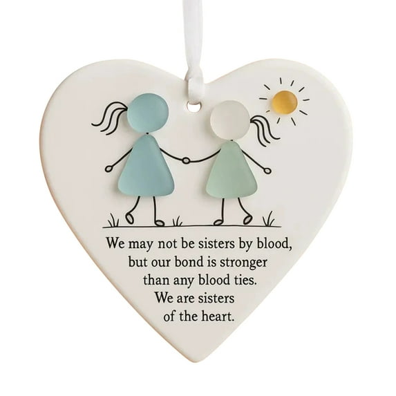 Heart-Shaped Sisters Sea Glass Ornament, We are Sisters of The Heart Sea Glass Friendship Ornaments, Handcrafted Friendship Hearts Ornament for Christmas Tree, for Best Friends