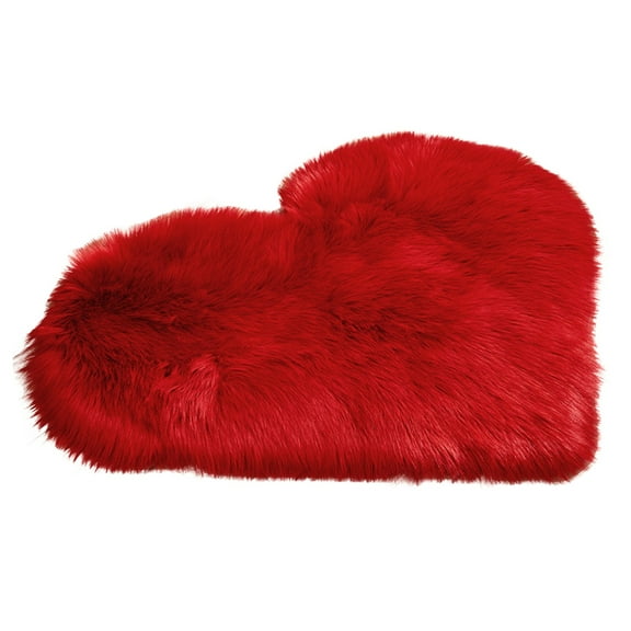 Heart Shaped Soft Faux Sheepskin Fur Rugs, Heart Shaped Fluffy Carpet for Home Sofa Living Room Floor Mat Plush (Red) 15.7x11.8"