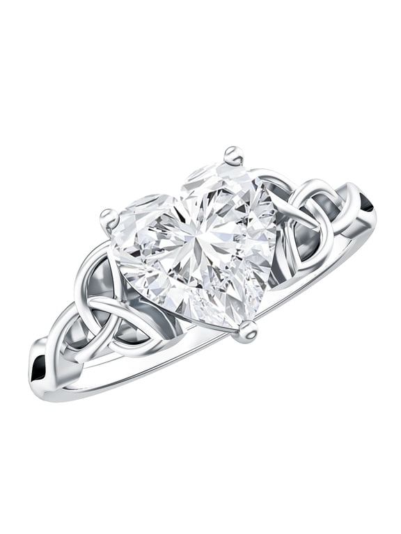 Moissanite Heart Shaped Engagement Ring 2 Carat - Celtic Knot Ring for Women (8 mm, D-VS1 Quality Certified), 925 Sterling Silver, US 4.00