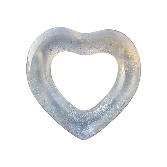 Heart Shaped Sparkle Pool Float Tube, Inflatable Swim Rings, Extra-Thick, Anti-Roll Design, Bachelorette Party Pool Rings for Women, Swim Training, Beach, Summer Water Play, White