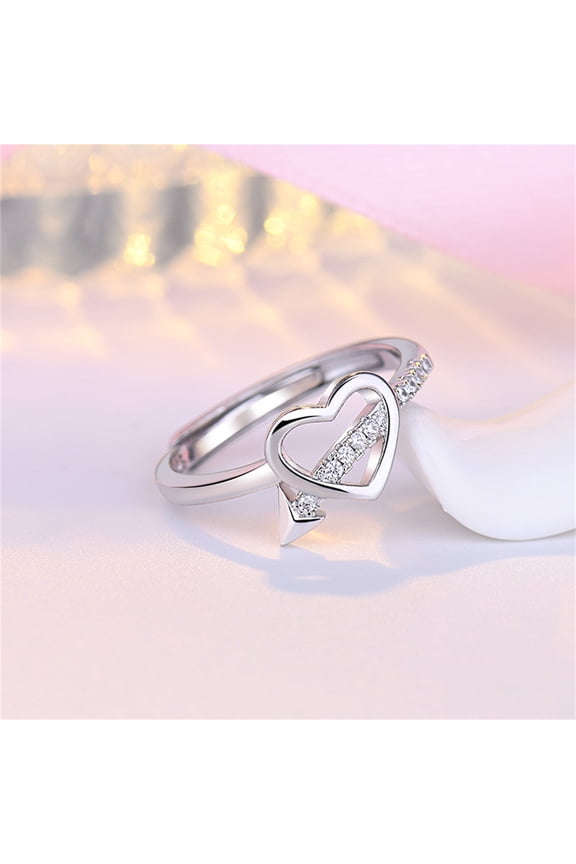 Heart-Shaped Spinner Ring, Cetaka Fashion Mysterious Cubic Zirconia Adjustable Ring, Alloy Mood Spinner Gift for Women Men Teens Birthday Christmas, Silver