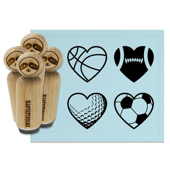 Heart Shaped Sports Soccer Golf Football Basketball Rubber Stamp Set for Scrapbooking Crafting Stamping - Large 1-1/4 Inch