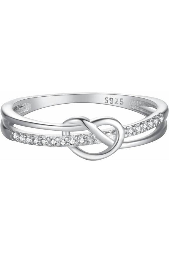 Heart Shaped Stackable Ring, 925 Sterling Silver, Cubic Zirconia, Mother-Daughter Bond Ring