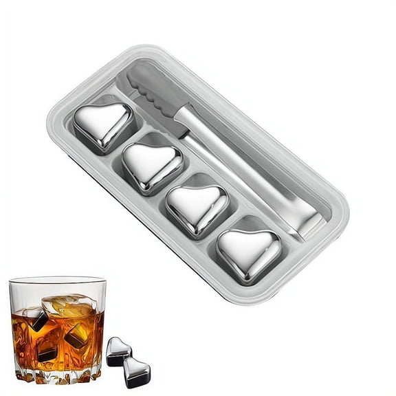 Heart Shaped Stainless Steel Reusable Ice Cube Set, Mini Hearts Chill Rocks for Whiskey, Non Diluting Metal Ice Cube Reusable Whiskey Stones for Drinks Juice Beverages