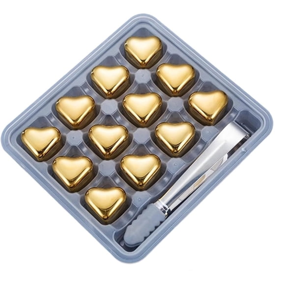 Heart Shaped Stainless Steel Reusable Ice Cubes, Metal Whiskey Stones Chill Rocks, Non Diluting Chilling Cubes for Whiskey, Cocktails, Wine, Bourbon and Beverages, Gift for Men