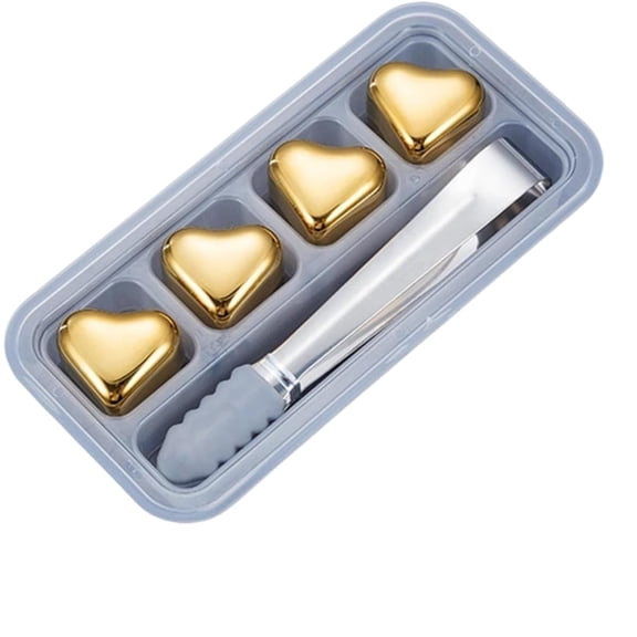 Heart Shaped Stainless Steel Reusable Ice Cubes, Metal Whiskey Stones Chill Rocks, Non Diluting Chilling Cubes for Whiskey, Cocktails, Wine, Bourbon and Beverages, Gift for Men