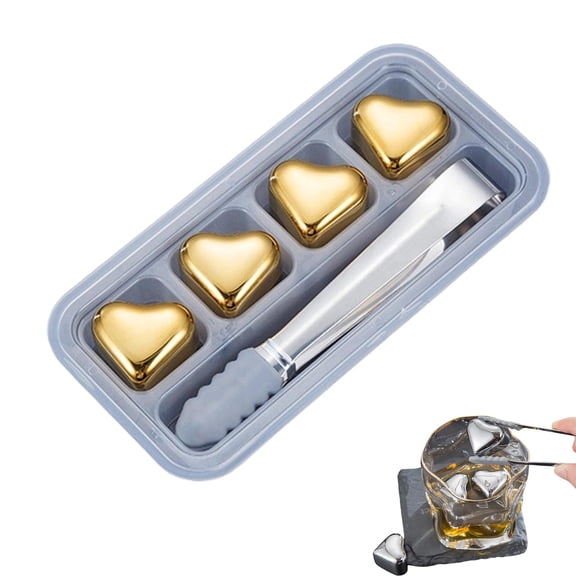 Heart-Shaped Stainless Steel Reusable Ice Cubes Set, 4/6/8/12 Pack Chill Rocks for Whiskey, Cocktails & Beverages, Non-Diluting Metal Ice Cubes, Reusable Chilling Stones Gift for Men
