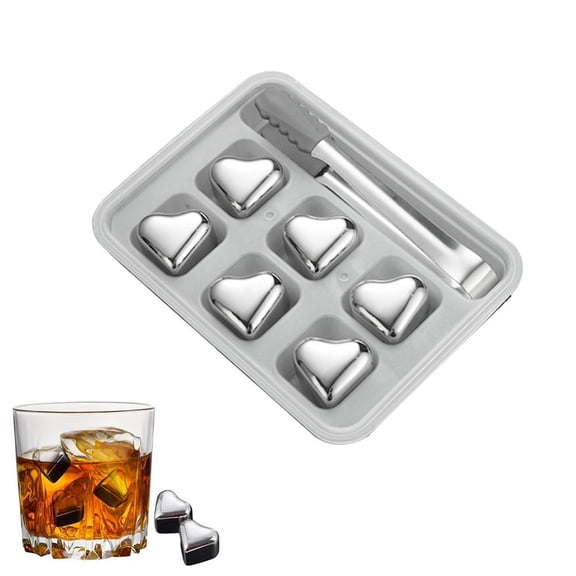 Heart-Shaped Stainless Steel Reusable Set, 4/6/8/12 Pack Chill Rocks for Whiskey, Cocktails & Beverages, Non-Diluting Metal , Reusable Chilling Stones Gift for Men