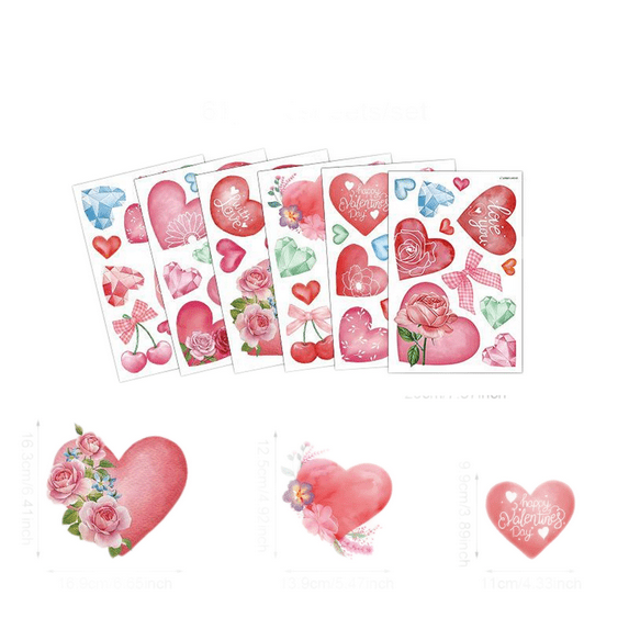 Heart Shaped Static Cling Window Stickers, Decorative Window Decals for Valentine's Day and Holidays, Easy to Apply Removable Decor for Glass Doors Windows,C