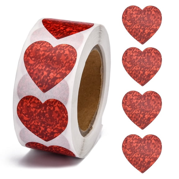 Heart Shaped Stickers Roll Valentine's Day Sticker Adhesive Label for Decoration Wedding Party Accessories Red 25x25mm 500pcs/roll