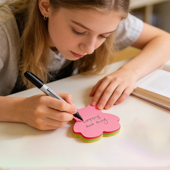 Heart-Shaped Sticky Notes for Students, QQZ Cute Colorful Adhesive Paper Sheets, 100Pcs Multicolor Reminder Stickers for Desk Notebook
