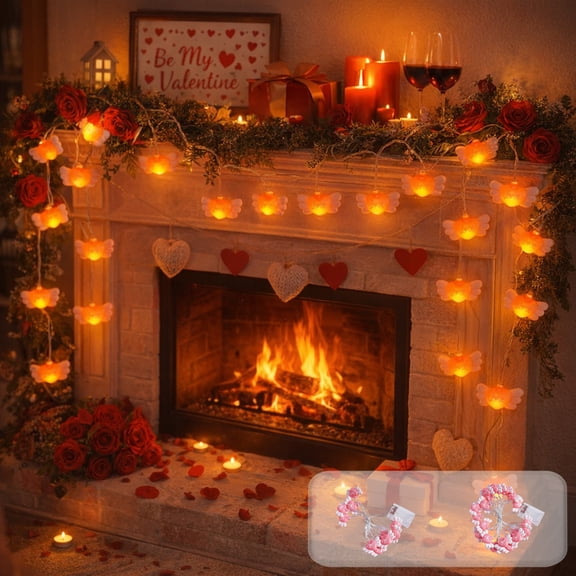 Heart Shaped String Lights – LED Romantic Room Decor | Wing Design Mood Setting | Ideal for Proposal or Birthday | Plastic | Pink | 118.11in | Easy Setup