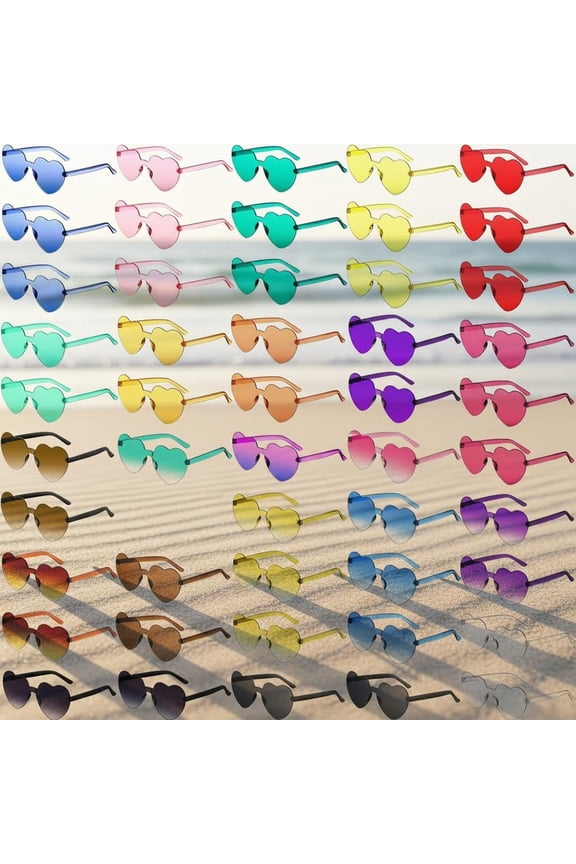 Heart Shaped Sunglasses Bulk, Women Colorful Rimless Transparent Heart Glasses for Valentine's Day Party