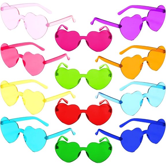 Heart Shaped Sunglasses Rimless Colorful Heart Glasses Bachelorette Party Favors ( Color B)