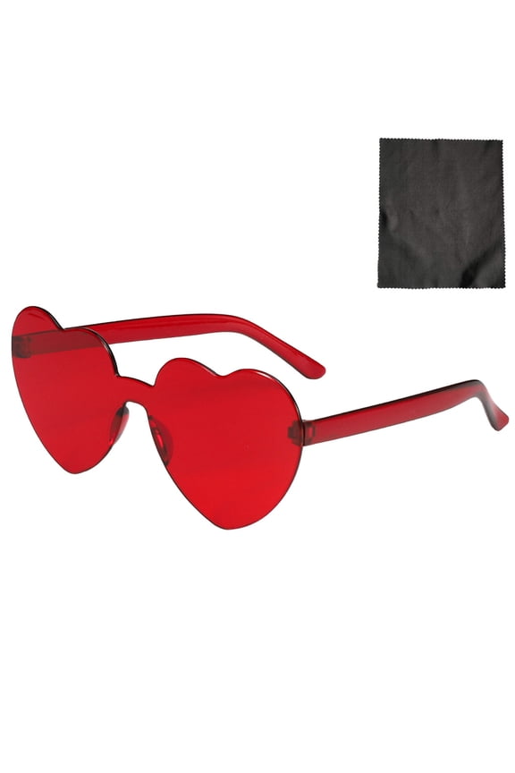 Heart Shaped Sunglasses for Women, Colorful Transparent Heart Frame Sun Glasses, Trendy Fashion Shades for Party, Festival, Vacation, Outdoor, Lightweight Comfort Fit, Red
