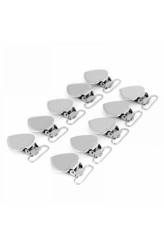 Heart-Shaped Suspender Clips - 10-Pack Silver Plated Metal Duckbill Clips with Plastic Teeth, 20mm Inner Diameter for DIY Crafting & Clothing Accessories