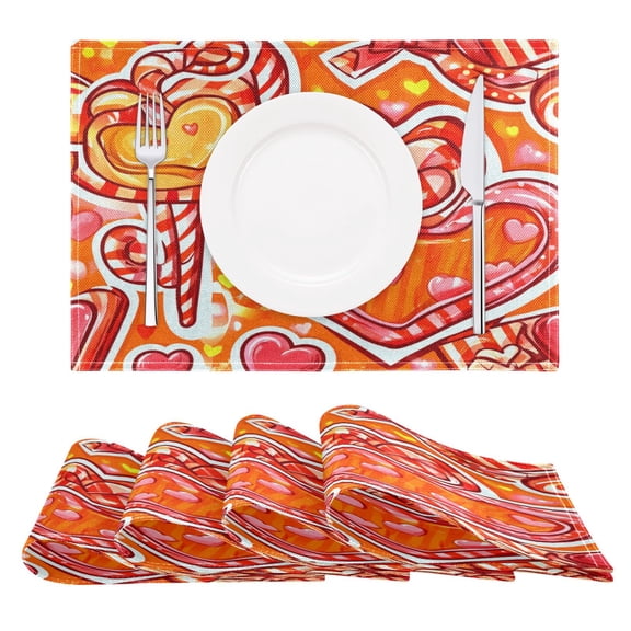 Heart Shaped Sweet Treats Reversible Placemat Non Slip Coffee Mat 18x12 Inch for Dining, Kitchen, Coffee