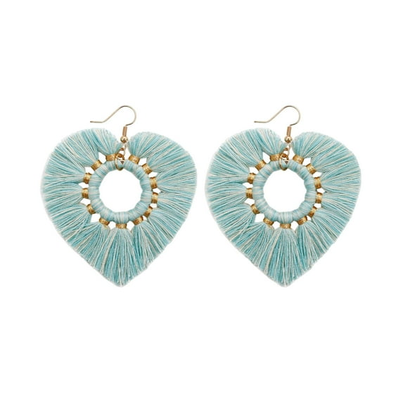 Heart Shaped Tassel Earrings, Statement Earrings, Tassel Hoop Earring for Women daily Wear Wedding Party Holiday Blue