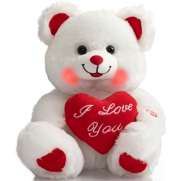 Heart Shaped Teddy Bear Plush Bear with "I Love You" Plush Toy for Girlfriend and Kids, 8 Inch White