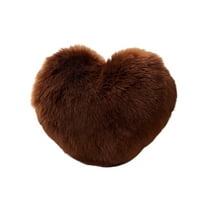 Heart Shaped Throw Pillow, Faux Fur Plush Decorative Cushion for Couch Bed, Cute Gift for s Valentine's Day Christmas(Brown)