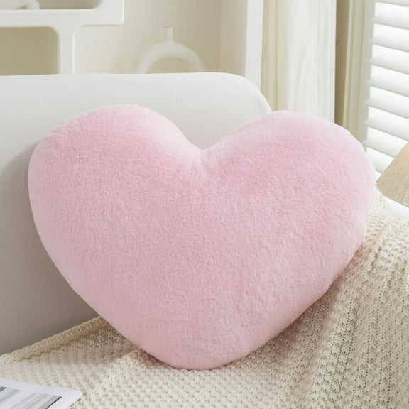 Heart Shaped Throw Pillow Faux Rabbit Fur Room Decorative Throw Pillow Home Decoration Heart Plush Cushion Love Pillow, Valentine's Day Gift for Her (Pink)