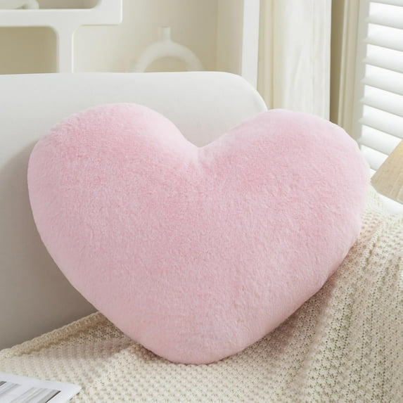 Heart Shaped Throw Pillow Faux Rabbit Fur Room Decorative Throw Pillow Home Decoration Heart Plush Cushion Love Pillow, Valentine's Day Gift for Her (Pink)
