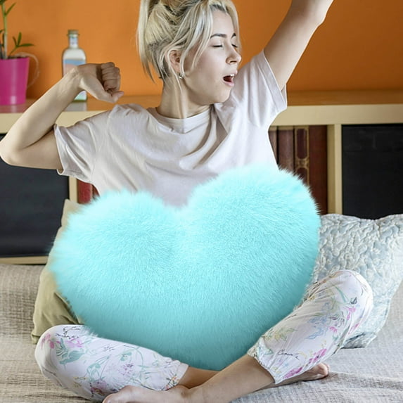 Heart Shaped Throw Pillow - Plush Blue Decorative Cushion for Kids Room, Valentine's Day & Christmas Gift, Machine Washable (16 Inch)