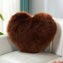 Heart Shaped Throw Pillow with Long Faux Fur, Plush Decorative Cushion for Sofa and Bed, Soft Accent Pillow for Living Room and Bedroom Decor(Brown)