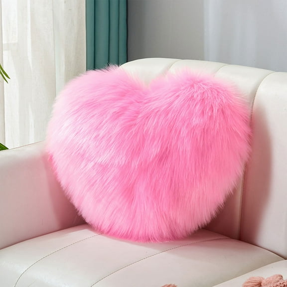Heart Shaped Throw Pillow with Long Faux Fur, Plush Decorative Cushion for Sofa and Bed, Soft Accent Pillow for Living Room and Bedroom Decor(Pink,A)