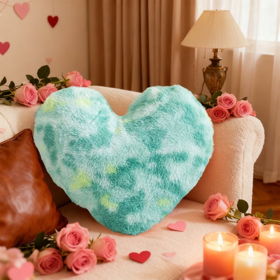 Heart Shaped Tie Dye Fluffy Pillow Soft Decorative Cushion Cozy Sofa Bed Throw Pillow Decor Gift 15.74x19.68 inch 1 Piece