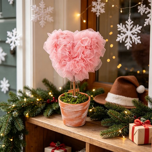 Heart Shaped Topiary Tree, Artificial Potted Plant Decor Romantic Table Centerpiece, Small Faux Topiary for Shelf, Valentine's Day Desktop Ornament Indoor Home Accent