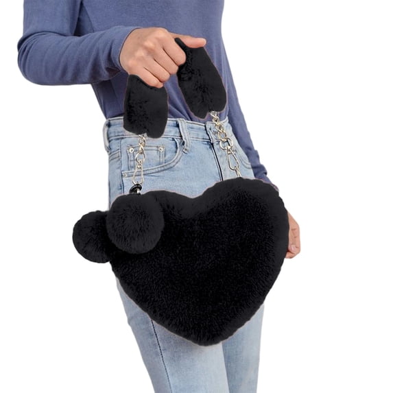 Heart Shaped Tote Bag Featuring Detachable Chain Strap For Casual Crossbody And Shoulder Carry Cute Fuzzy Soft Purse