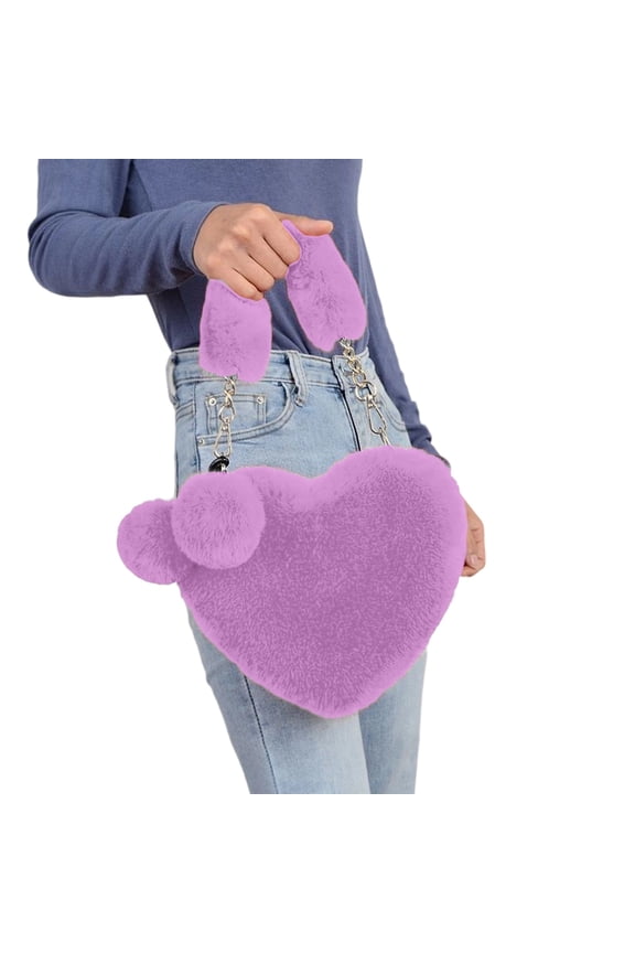 Heart Shaped Tote Bag Featuring Detachable Chain Strap For Casual Crossbody And Shoulder Carry Cute Fuzzy Soft Purse