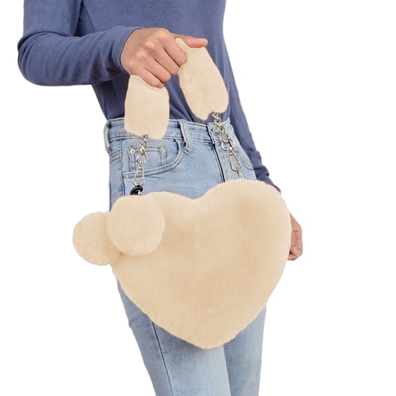 Heart Shaped Tote Bag Featuring Detachable Chain Strap For Casual Crossbody And Shoulder Carry Cute Fuzzy Soft Purse
