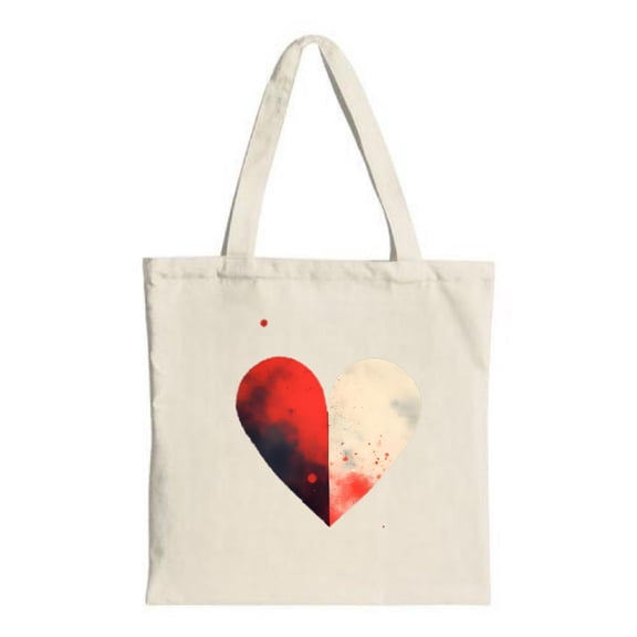 Heart-Shaped Tote Bag - Red & White Canvas Divided Design Perfect for Shopping Travel & Parties Stylish & Reusable