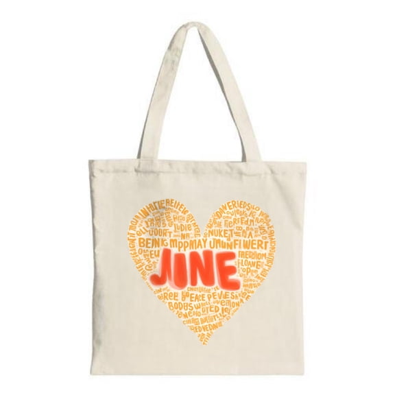 Heart-Shaped Tote Bag with ' JUNE ' in Orange & White Words - Stylish Canvas Perfect for Shopping Travel & Parties